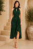 Green Halter Draped Wrap Midi Dress