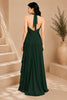 Green Halter Ruffle Evening Gown
