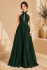 Green Halter Ruffle Evening Gown