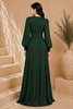 Green Keyhole Balloon Sleeve Evening Gown