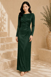 Green Long Sleeve Satin Gown