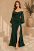 Green Off Shoulder Evening Gown