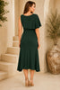 Green One Shoulder Draped Midi Dress