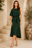 Green One Shoulder Draped Midi Dress