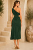 Green One Shoulder Knot Waist Midi Dress