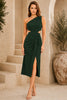 Green One Shoulder Knot Waist Midi Dress