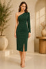 Green One Shoulder Ruched Midi Dress Back