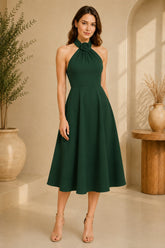 Green Rose Halter Midi Dress