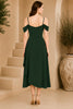 Green Cold Shoulder Draped Midi Dress