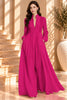 Hot Pink Pleated Button Front Wide Leg Maxi Dress