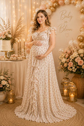 Ivory Floral Ruffle Maternity Maxi Dress