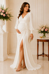 Ivory Grace Long Sleeve Wrap Maternity Gown