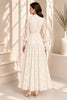Ivory Lace Button Front Tie Waist Maxi Dress