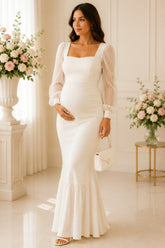 Ivory Long Sleeve Maternity Maxi Dress