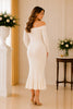 Ivory Off Shoulder Ribbed Knit Midi Dress