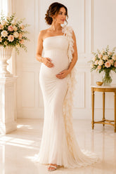 Ivory Ruffle EleganceMaternity Gown