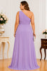 Lavender One Shoulder Ruched Plus Size Maxi Dress