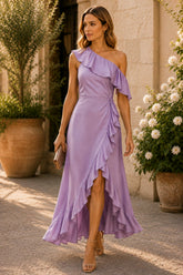 Lilac Breeze One-Shoulder Ruffle Maxi Dress