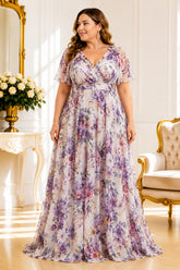 Lilac Floral Chiffon Plus Size Maxi Dress