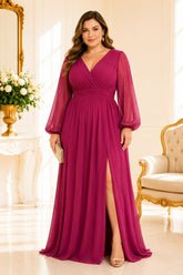 Magenta Chiffon Plus Size Gown
