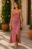 Mauve Elegance Satin Cowl Midi Dress