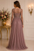 Mauve Embroidered Tulle Evening Gown