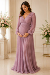 Mauve Pleated Maternity Gown