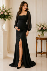 Midnight Black Long Sleeve Maternity Gown