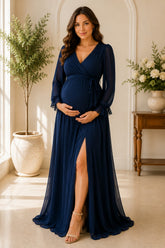 Midnight Elegance Long Shower Maternity Gown