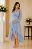 Misty Blue Swiss Dot Ruffle High-Low Dress