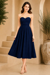 Navy Bliss Strapless Midi Dress