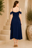 Navy Blue Cold Shoulder Draped Midi Dress