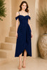 Navy Blue Cold Shoulder Draped Midi Dress