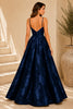 Navy Blue Floral Ball Gown