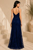 Navy Blue Floral Lace Evening Gown