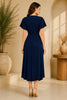 Navy Blue Flutter Sleeve Wrap Midi Dress