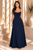 Navy Blue Ruched Corset Strap Maxi Dress
