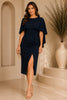 Navy Cape Sleeve Midi Dress