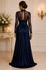 Navy Lace Satin Keyhole Gown