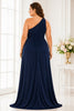 Navy One Shoulder Plus Size Evening Gown