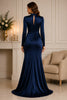 Navy Satin Keyhole Wrap Gown