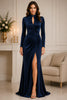 Navy Satin Keyhole Wrap Gown