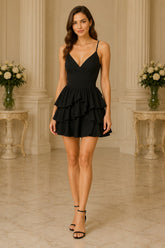 Noir Belle Tiered Ruffle Mini Dress