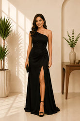 Noir Eclipse One-Shoulder Maxi Dress