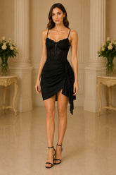 Noir Enchant Lace Corset Wrap Mini Dress