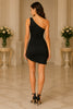 Noir Luxe One Shoulder Ruched Mini Dress