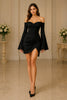 Noir Romance Off Shoulder Bell Sleeve Mini Dress