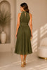 Olive Pleated High Neck Dress