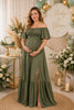 Olive Smocked Off Shoulder Maternity Maxi Dress