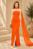 Orange Cape Column Evening Gown